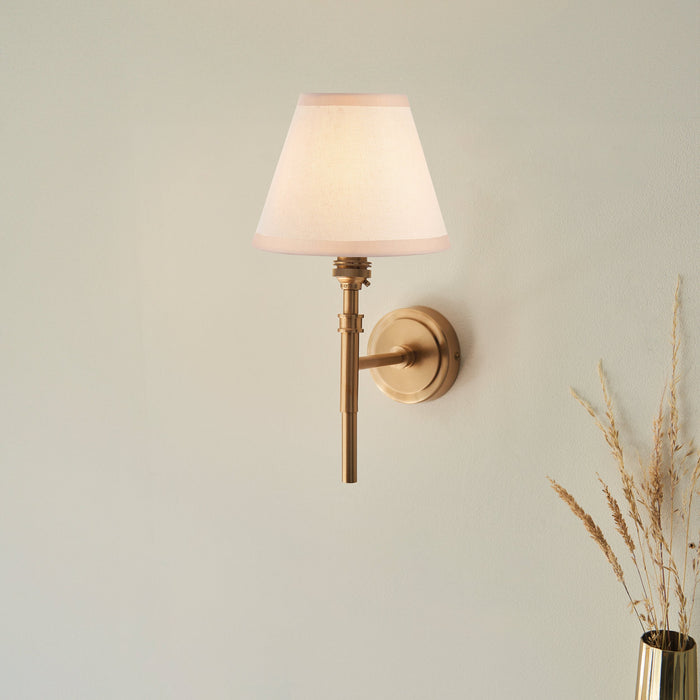 2 PACK Dimmable Wall Light - Brushed aged brass plate & vintage white fabric Shade - 7W B22 LED