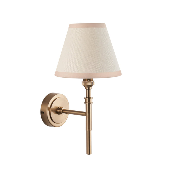 2 PACK Dimmable Wall Light - Brushed aged brass plate & vintage white fabric Shade - 7W B22 LED