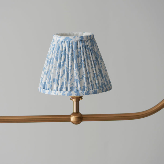 Hanging Ceiling Pendant Light - Brushed aged brass plate & shell bay blue fabric - 4 x 7W LED B22