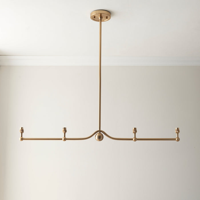 Hanging Ceiling Pendant Light - Brushed aged brass plate & shell bay blue fabric - 4 x 7W LED B22