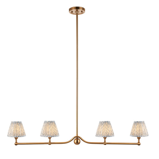 Hanging Ceiling Pendant Light - Brushed aged brass plate & shell bay blue fabric - 4 x 7W LED B22
