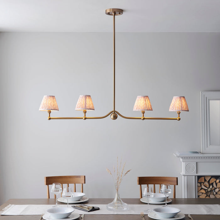 Hanging Ceiling Pendant Light - Brushed aged brass plate & peachy keen fabric - 4 x 7W LED B22