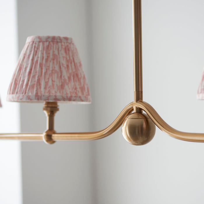 Hanging Ceiling Pendant Light - Brushed aged brass plate & peachy keen fabric - 4 x 7W LED B22