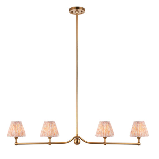 Hanging Ceiling Pendant Light - Brushed aged brass plate & peachy keen fabric - 4 x 7W LED B22