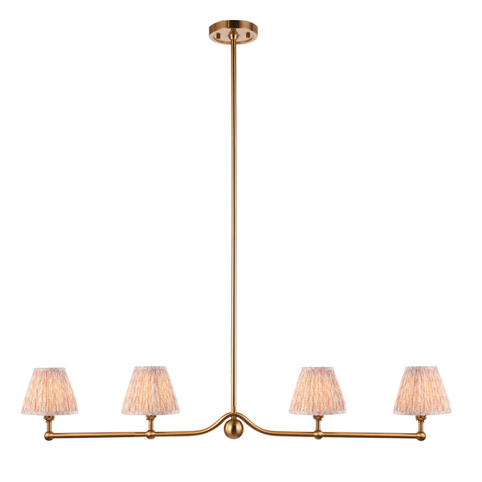 Hanging Ceiling Pendant Light - Brushed aged brass plate & peachy keen fabric - 4 x 7W LED B22