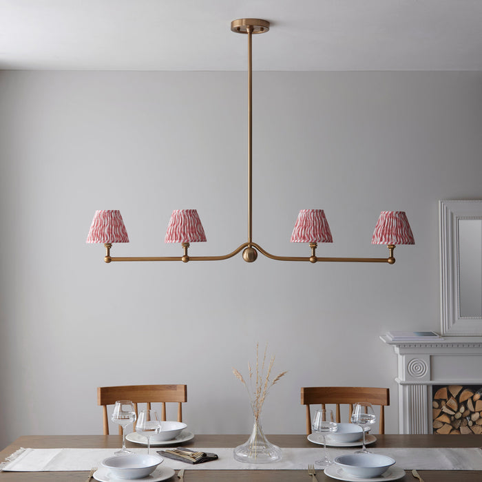 2 PACK Hanging Ceiling Pendant Light - Brushed aged brass plate & coral pink fabric - 4 x 7W LED B22