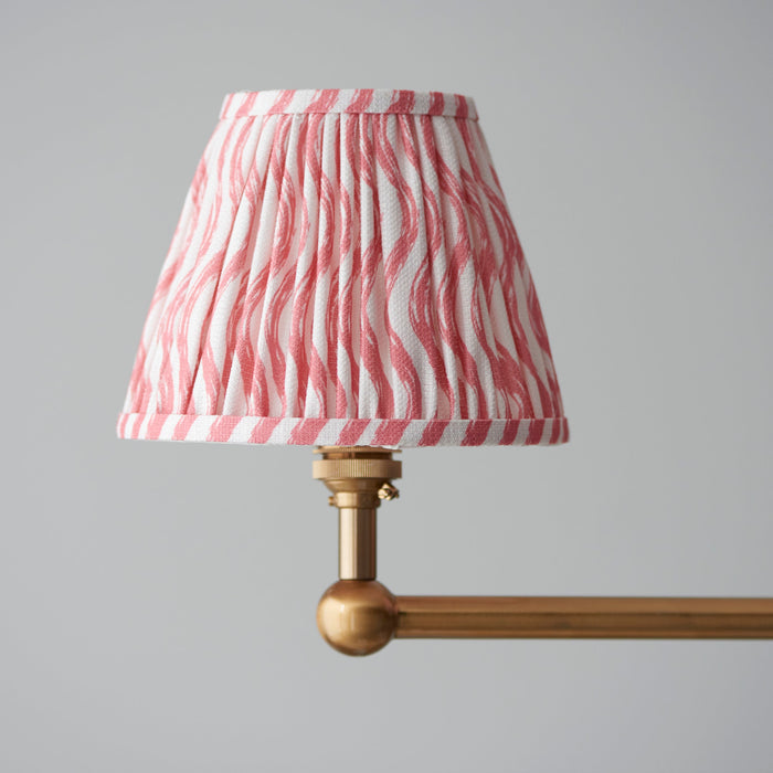Hanging Ceiling Pendant Light - Brushed aged brass plate & coral pink fabric - 4 x 7W LED B22