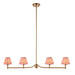 Hanging Ceiling Pendant Light - Brushed aged brass plate & coral pink fabric - 4 x 7W LED B22