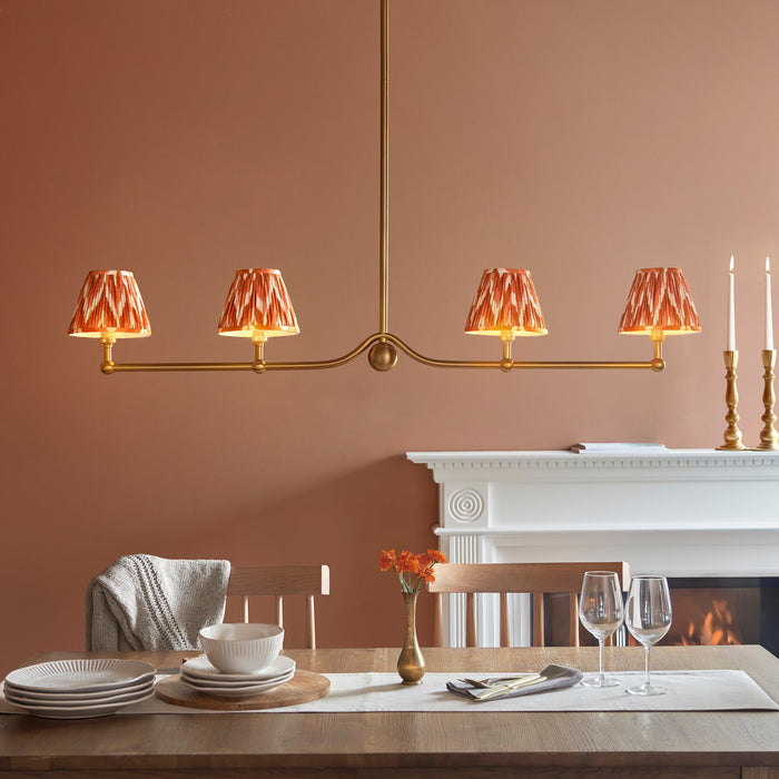 2 PACK Hanging Ceiling Pendant Light - Brushed aged brass plate & apricot orange fabric - 4 x 7W LED B22