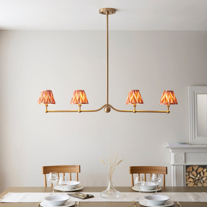 Hanging Ceiling Pendant Light - Brushed aged brass plate & apricot orange fabric - 4 x 7W LED B22
