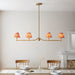Hanging Ceiling Pendant Light - Brushed aged brass plate & apricot orange fabric - 4 x 7W LED B22