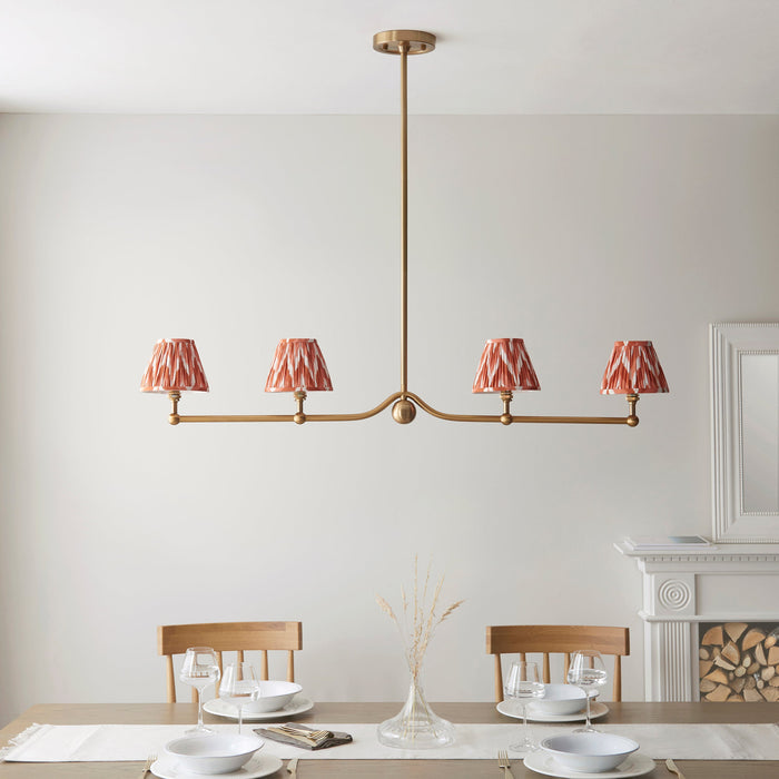 Hanging Ceiling Pendant Light - Brushed aged brass plate & apricot orange fabric - 4 x 7W LED B22