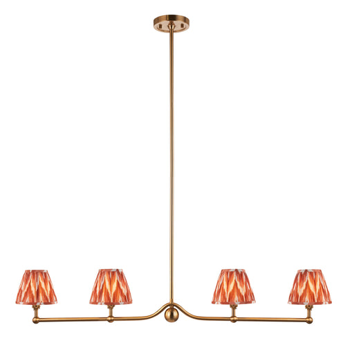 Hanging Ceiling Pendant Light - Brushed aged brass plate & apricot orange fabric - 4 x 7W LED B22