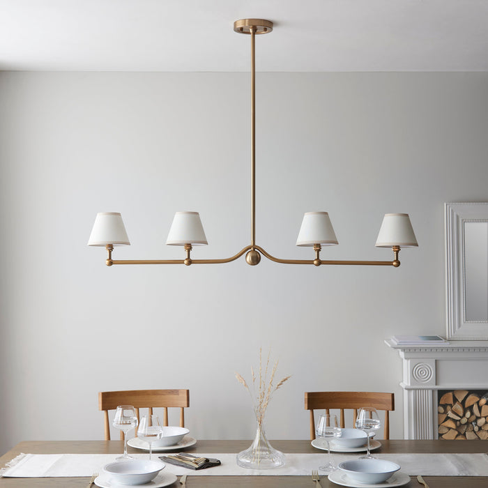 2 PACK Hanging Ceiling Pendant Light - Brushed aged brass plate & vintage white fabric - 4 x 7W LED B22