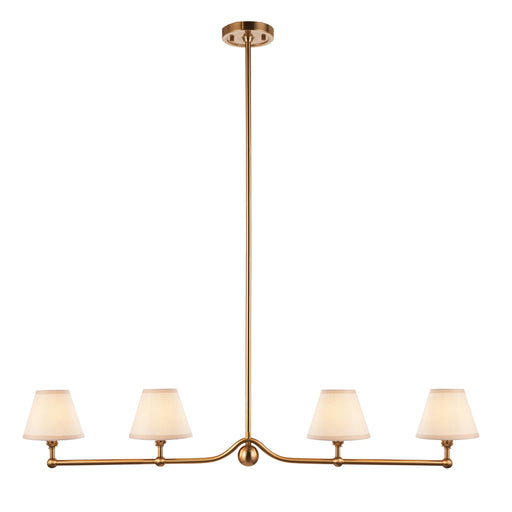 Hanging Ceiling Pendant Light - Brushed aged brass plate & vintage white fabric - 4 x 7W LED B22
