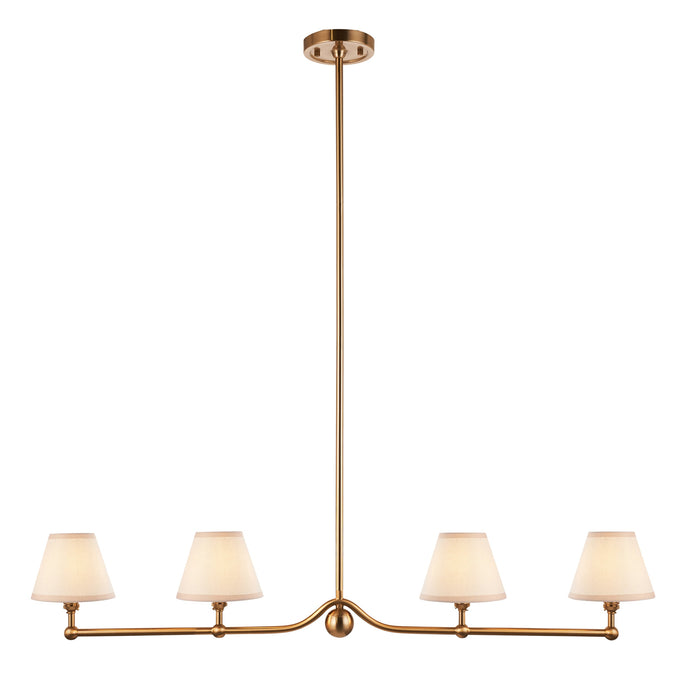 Hanging Ceiling Pendant Light - Brushed aged brass plate & vintage white fabric - 4 x 7W LED B22