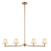 Hanging Ceiling Pendant Light - Brushed aged brass plate & vintage white fabric - 4 x 7W LED B22