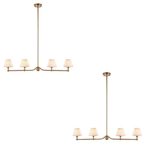 2 PACK Hanging Ceiling Pendant Light - Brushed aged brass plate & vintage white fabric - 4 x 7W LED B22