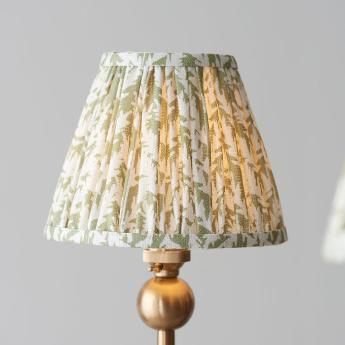 2 PACK Hanging Ceiling Pendant Light - Brushed aged brass plate & herb garden green fabric - 5 x 7W LED B22