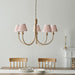 2 PACK Hanging Ceiling Pendant Light - Brushed aged brass plate & peachy keen fabric - 5 x 7W LED B22