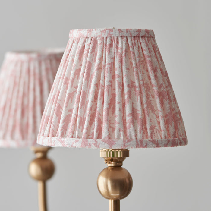 Hanging Ceiling Pendant Light - Brushed aged brass plate & peachy keen fabric - 5 x 7W LED B22
