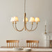 Hanging Ceiling Pendant Light - Brushed aged brass plate & vintage white fabric - 5 x 7W LED B22