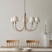 Hanging Ceiling Pendant Light - Brushed aged brass plate & vintage white fabric - 5 x 7W LED B22