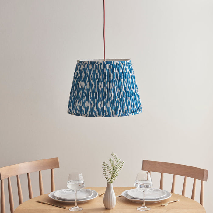Hanging Ceiling Pendant Light - Brushed aged brass, red flex & marlin blue fabric - 6W LED B22