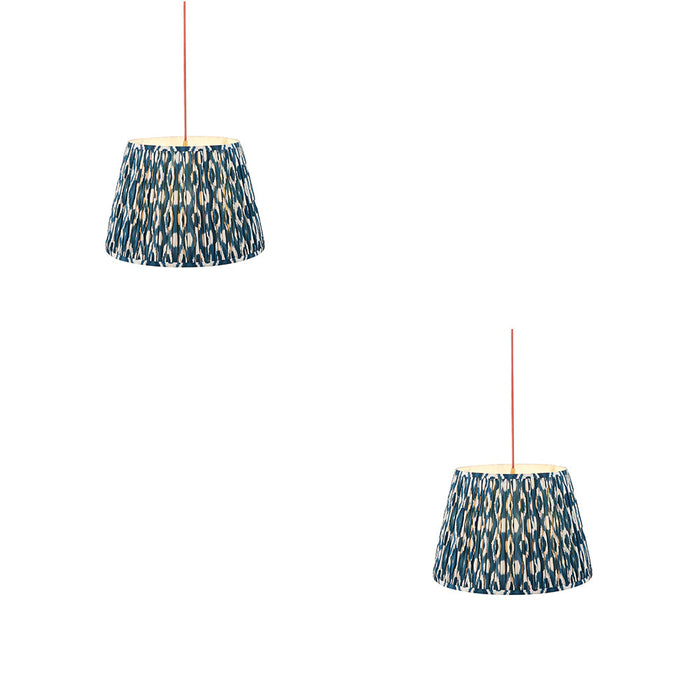 2 PACK Hanging Ceiling Pendant Light - Brushed aged brass, red flex & marlin blue fabric - 6W LED B22