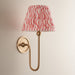 Dimmable Wall Light - Brushed aged brass plate & coral pink fabric Shade - Elegant Curved Arm
