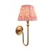 Dimmable Wall Light - Brushed aged brass plate & coral pink fabric Shade - Elegant Curved Arm