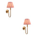 2 PACK Dimmable Wall Light - Brushed aged brass plate & coral pink fabric Shade - Elegant Curved Arm