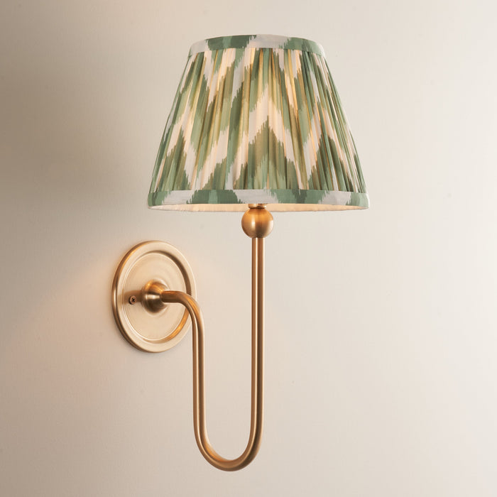 2 PACK Dimmable Wall Light - Brushed aged brass plate & cotswold green fabric Shade - Elegant Curved Arm