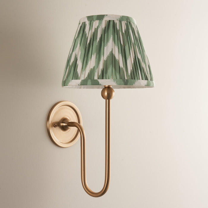 2 PACK Dimmable Wall Light - Brushed aged brass plate & cotswold green fabric Shade - Elegant Curved Arm