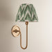 2 PACK Dimmable Wall Light - Brushed aged brass plate & cotswold green fabric Shade - Elegant Curved Arm