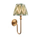 Dimmable Wall Light - Brushed aged brass plate & cotswold green fabric Shade - Elegant Curved Arm