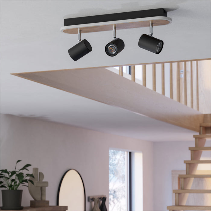 Stylish Modern Black and Brown Triple Ceiling Spotlight for Indoor Spaces