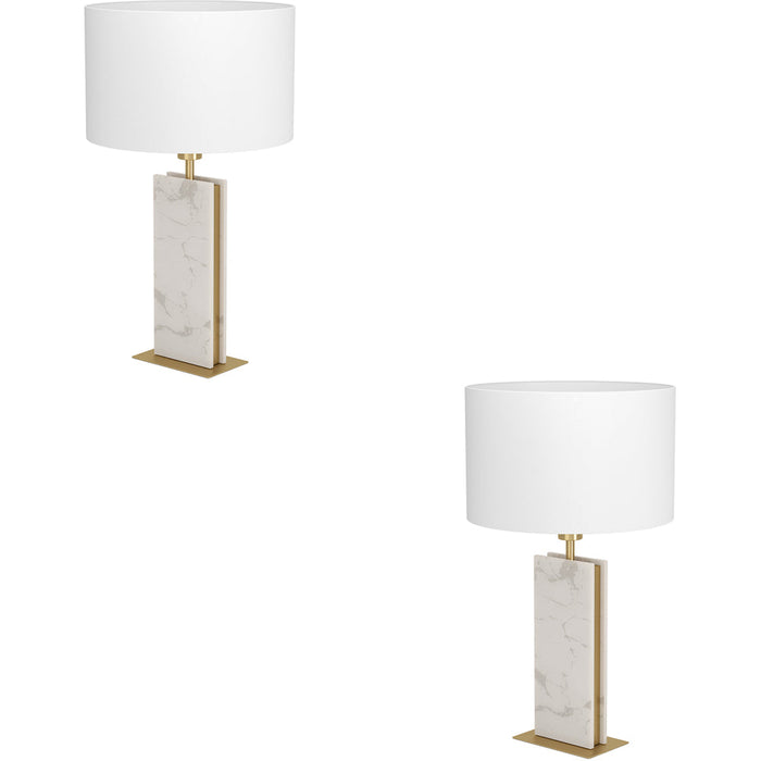 2 PACK Elegant Modern Brushed Brass and White Table Lamp for Stylish Indoor Decor