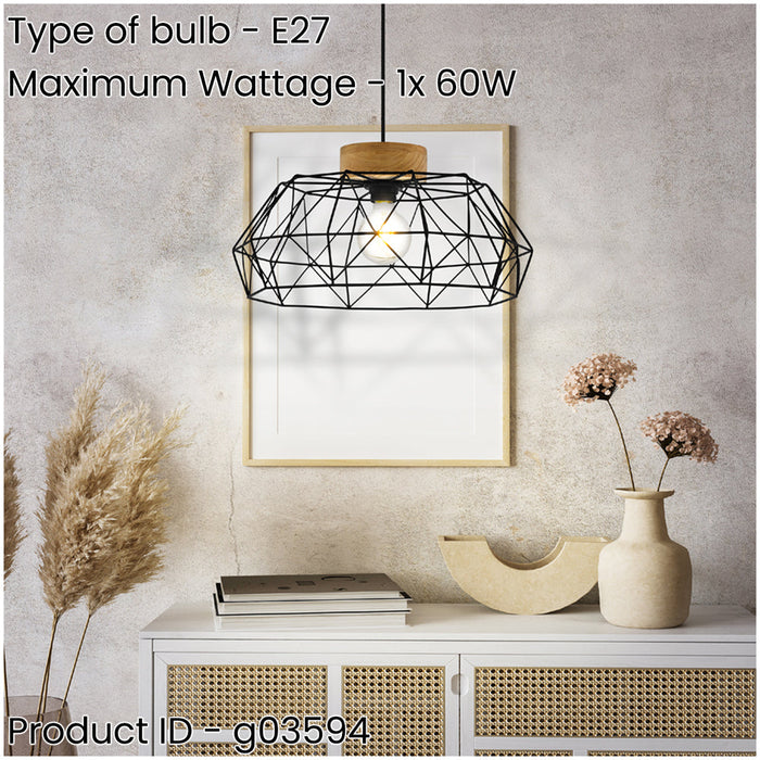 Stylish Modern Black and Natural Pendant Ceiling Light for Home Interiors