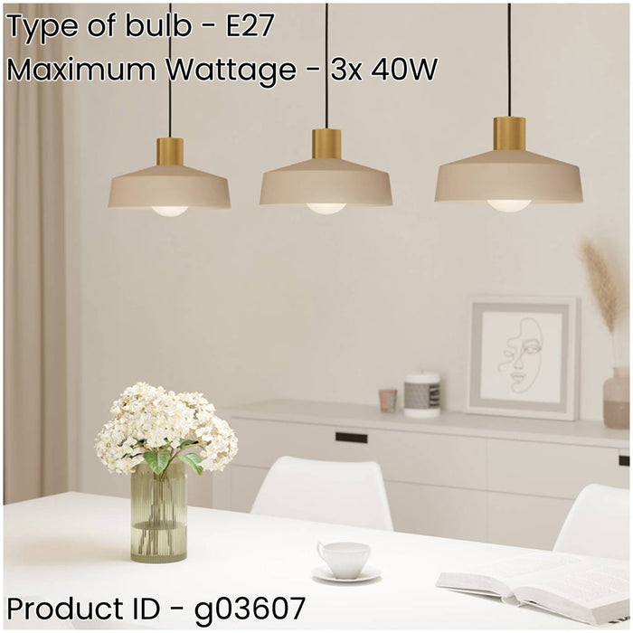 Stylish Sandy Brushed Brass Triple Pendant Light for Indoor Ceilings