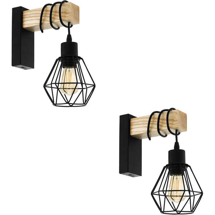 2 PACK Sleek Modern Design Black and Brown LED Wall Light for Indoor Spaces 24cm