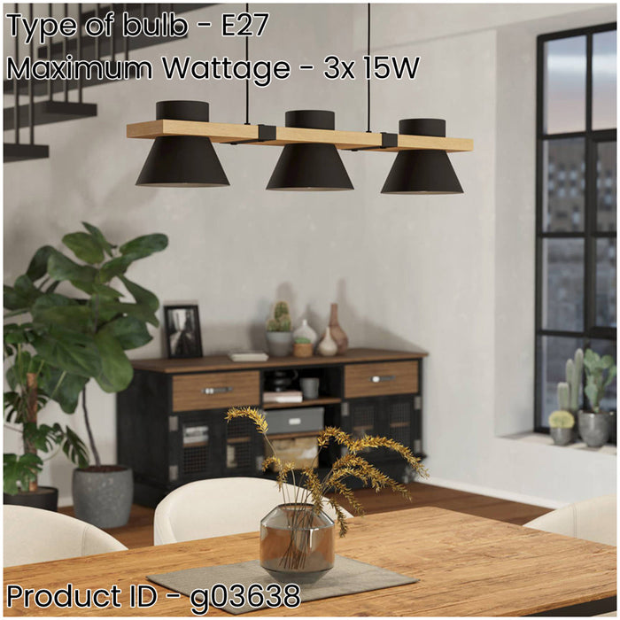Stylish Modern Black and Brown Triple Pendant Ceiling Light for Indoor Spaces