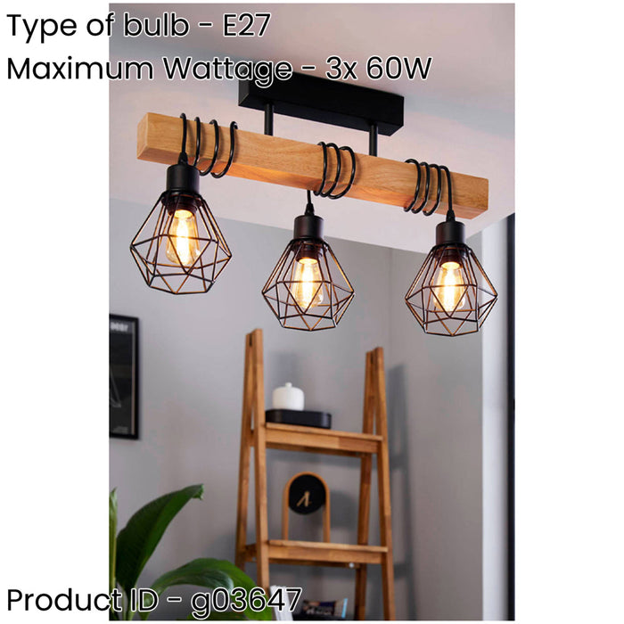 Stunning Modern Black and Brown Triple Pendant Light 55cm Indoor Ceiling Fixture
