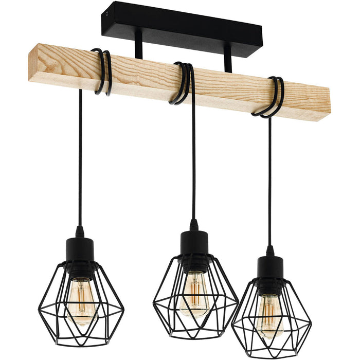 Stunning Modern Black and Brown Triple Pendant Light 55cm Indoor Ceiling Fixture