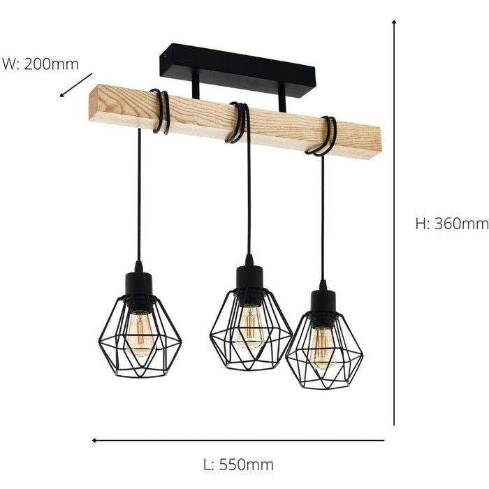 Stunning Modern Black and Brown Triple Pendant Light 55cm Indoor Ceiling Fixture