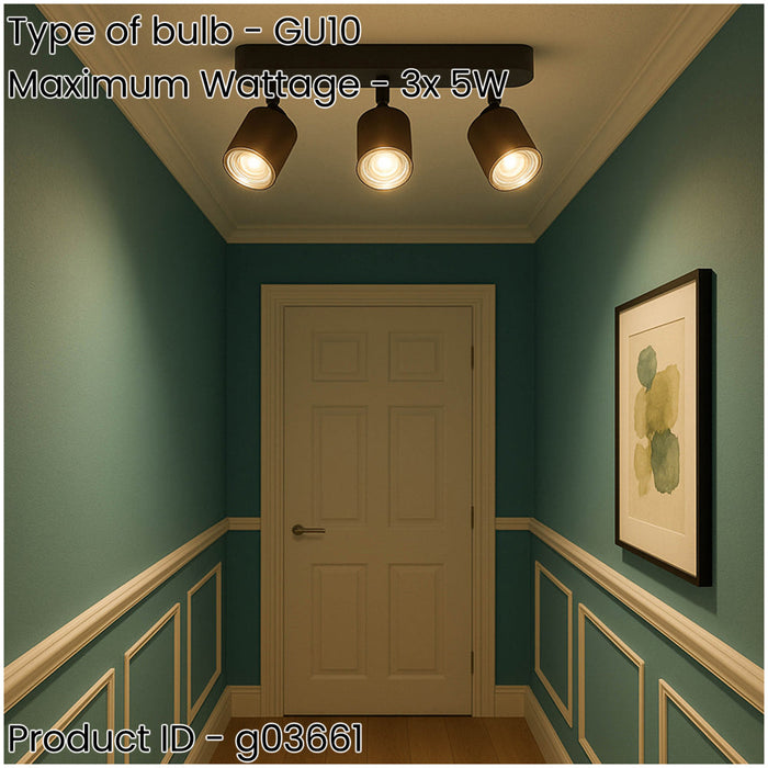 Stylish Bronze and Black Triple LED Bathroom Ceiling Spotlight for Modern Interiors