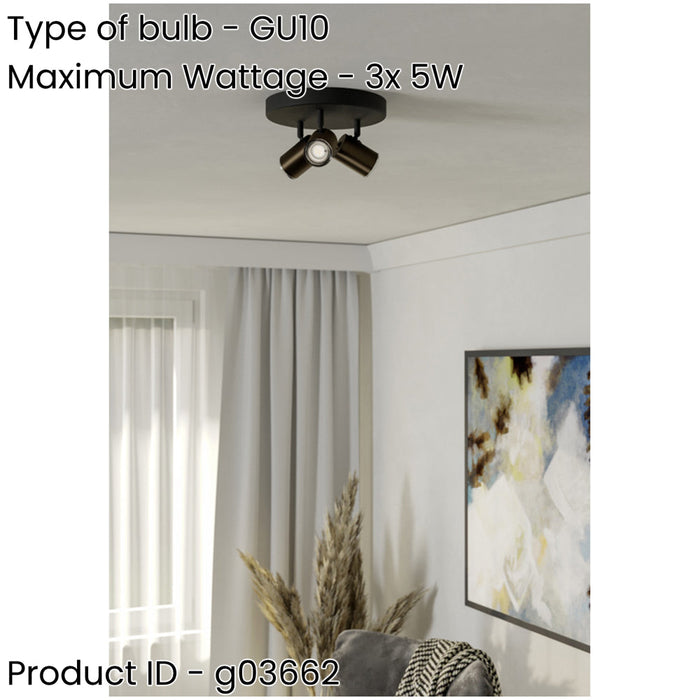 Stylish Bronze and Black Triple Round LED Bathroom Ceiling Spotlight for Modern Interiors