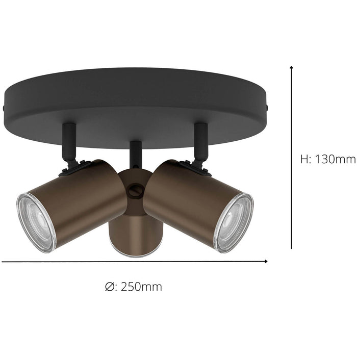 Stylish Bronze and Black Triple Round LED Bathroom Ceiling Spotlight for Modern Interiors