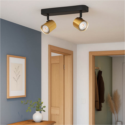 Sleek Modern Black and Brushed Brass LED Bathroom Ceiling Spotlight