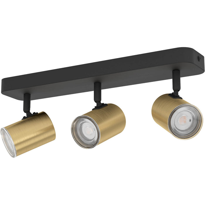 Stylish Black and Brushed Brass Triple LED Ceiling Spotlight for Modern Bathrooms